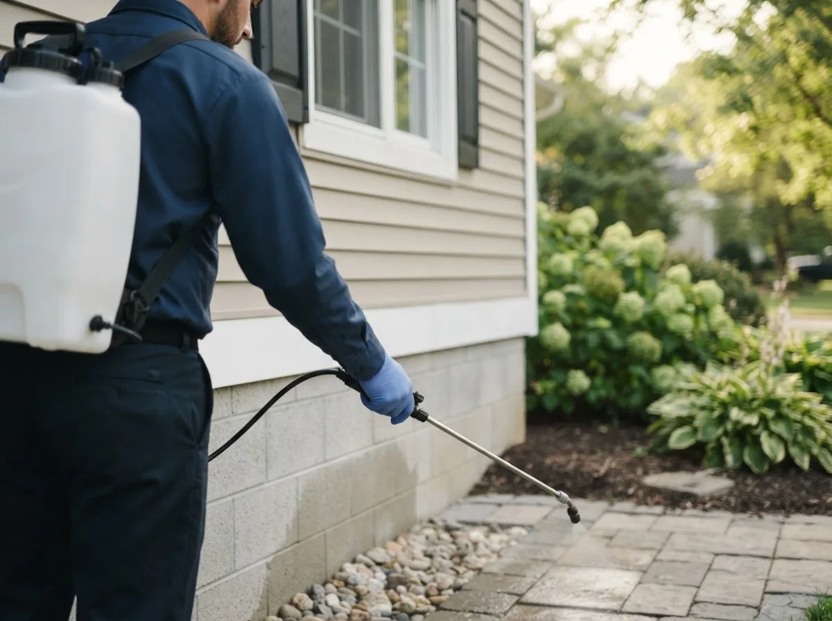 Pest control technician inspecting a home in Star Lake, NY